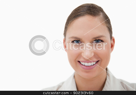 To use this stock image in your creative project, please select the size you need over to the right and click the "Add to Cart" button.
Your downloaded image will come with the Cutcaster watermark removed so don’t worry about the watermark you see on this page. Close up of a young businesswoman smiling at the camera stock photo, Close up of a young businesswoman smiling at the camera against a white background by Wavebreak Media