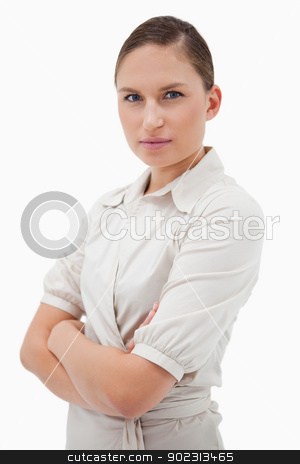 To use this stock image in your creative project, please select the size you need over to the right and click the "Add to Cart" button.
Your downloaded image will come with the Cutcaster watermark removed so don’t worry about the watermark you see on this page. Portrait of a serious businesswoman with the arms crossed stock photo, Portrait of a serious businesswoman with the arms crossed against a white background by Wavebreak Media