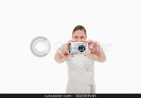 To use this stock image in your creative project, please select the size you need over to the right and click the "Add to Cart" button.
Your downloaded image will come with the Cutcaster watermark removed so don’t worry about the watermark you see on this page. Young businesswoman taking a picture stock photo, Young businesswoman taking a picture against a white background by Wavebreak Media
