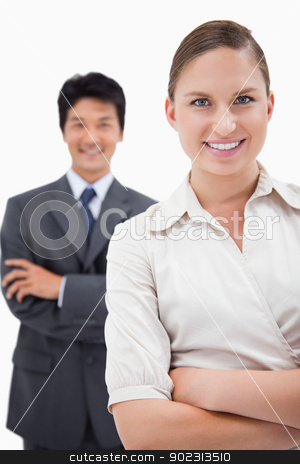 To use this stock image in your creative project, please select the size you need over to the right and click the "Add to Cart" button.
Your downloaded image will come with the Cutcaster watermark removed so don’t worry about the watermark you see on this page. Portrait of smiling business people posing stock photo, Portrait of smiling business people posing with the arms crossed by Wavebreak Media