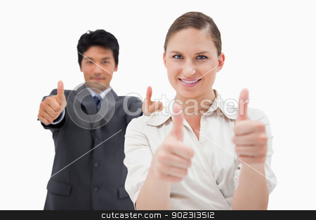 To use this stock image in your creative project, please select the size you need over to the right and click the "Add to Cart" button.
Your downloaded image will come with the Cutcaster watermark removed so don’t worry about the watermark you see on this page. Business people with the thumbs up stock photo, Business people with the thumbs up against a white background by Wavebreak Media