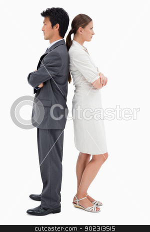 To use this stock image in your creative project, please select the size you need over to the right and click the "Add to Cart" button.
Your downloaded image will come with the Cutcaster watermark removed so don’t worry about the watermark you see on this page. Portrait of serious business people standing back to back stock photo, Portrait of serious business people standing back to back against a white background by Wavebreak Media