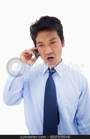 To use this stock image in your creative project, please select the size you need over to the right and click the "Add to Cart" button.
Your downloaded image will come with the Cutcaster watermark removed so don’t worry about the watermark you see on this page. Portrait of an angry businessman making a phone call stock photo, Portrait of an angry businessman making a phone call against a white background by Wavebreak Media