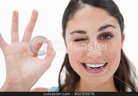 To use this stock image in your creative project, please select the size you need over to the right and click the "Add to Cart" button.
Your downloaded image will come with the Cutcaster watermark removed so don’t worry about the watermark you see on this page. Woman signing that everything is fine stock photo, Woman signing that everything is fine against a white background by Wavebreak Media