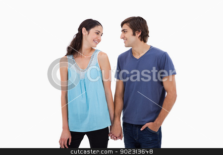 To use this stock image in your creative project, please select the size you need over to the right and click the "Add to Cart" button.
Your downloaded image will come with the Cutcaster watermark removed so don’t worry about the watermark you see on this page. Young couple holding hands stock photo, Young couple holding hands against a white background by Wavebreak Media