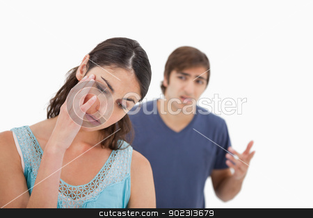 To use this stock image in your creative project, please select the size you need over to the right and click the "Add to Cart" button.
Your downloaded image will come with the Cutcaster watermark removed so don’t worry about the watermark you see on this page. Sad woman mad at her boyfriend stock photo, Sad woman mad at her boyfriend against a white background by Wavebreak Media
