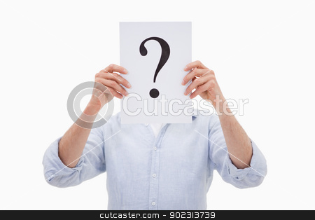 To use this stock image in your creative project, please select the size you need over to the right and click the "Add to Cart" button.
Your downloaded image will come with the Cutcaster watermark removed so don’t worry about the watermark you see on this page. Portrait of a man hiding his face behind a question mark stock photo, Portrait of a man hiding his face behind a question mark against a white background by Wavebreak Media