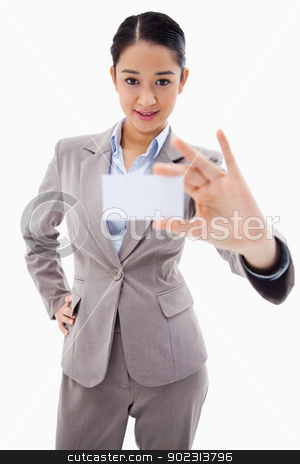 To use this stock image in your creative project, please select the size you need over to the right and click the "Add to Cart" button.
Your downloaded image will come with the Cutcaster watermark removed so don’t worry about the watermark you see on this page. Portrait of a gorgeous businesswoman showing a blank business ca stock photo, Portrait of a gorgeous businesswoman showing a blank business card against a white background by Wavebreak Media