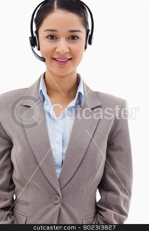 To use this stock image in your creative project, please select the size you need over to the right and click the "Add to Cart" button.
Your downloaded image will come with the Cutcaster watermark removed so don’t worry about the watermark you see on this page. Portrait of a brunette operator posing with a headset stock photo, Portrait of a brunette operator posing with a headset against a white background by Wavebreak Media