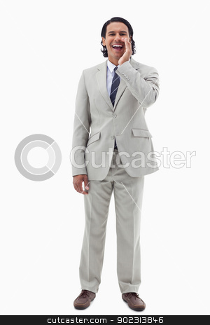 To use this stock image in your creative project, please select the size you need over to the right and click the "Add to Cart" button.
Your downloaded image will come with the Cutcaster watermark removed so don’t worry about the watermark you see on this page. Portrait of an office worker shouting stock photo, Portrait of an office worker shouting against a white background by Wavebreak Media