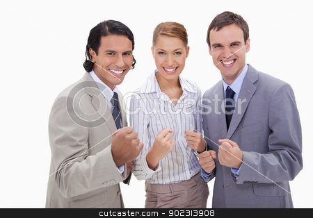 To use this stock image in your creative project, please select the size you need over to the right and click the "Add to Cart" button.
Your downloaded image will come with the Cutcaster watermark removed so don’t worry about the watermark you see on this page. Successful businessteam standing stock photo, Successful businessteam standing against a white background by Wavebreak Media