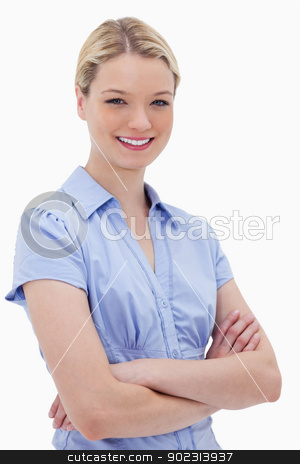 To use this stock image in your creative project, please select the size you need over to the right and click the "Add to Cart" button.
Your downloaded image will come with the Cutcaster watermark removed so don’t worry about the watermark you see on this page. Smiling woman standing with arms folded stock photo, Smiling woman standing with arms folded against a white background by Wavebreak Media