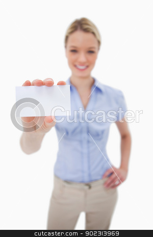 To use this stock image in your creative project, please select the size you need over to the right and click the "Add to Cart" button.
Your downloaded image will come with the Cutcaster watermark removed so don’t worry about the watermark you see on this page. Blank business card being held by woman stock photo, Blank business card being held by woman against a white background by Wavebreak Media