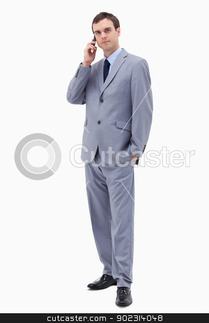 To use this stock image in your creative project, please select the size you need over to the right and click the "Add to Cart" button.
Your downloaded image will come with the Cutcaster watermark removed so don’t worry about the watermark you see on this page. Businessman on the phone stock photo, Businessman on the phone against a white background by Wavebreak Media