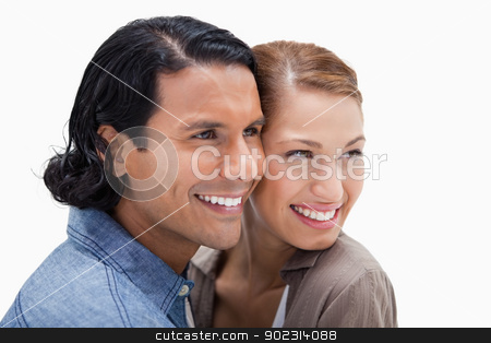 To use this stock image in your creative project, please select the size you need over to the right and click the "Add to Cart" button.
Your downloaded image will come with the Cutcaster watermark removed so don’t worry about the watermark you see on this page. Side view of close together standing couple stock photo, Side view of close together standing couple against a white background by Wavebreak Media