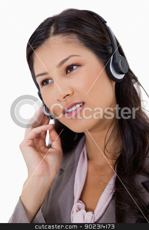To use this stock image in your creative project, please select the size you need over to the right and click the "Add to Cart" button.
Your downloaded image will come with the Cutcaster watermark removed so don’t worry about the watermark you see on this page. Businesswoman using headset stock photo, Businesswoman using headset against a white background by Wavebreak Media