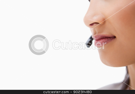 To use this stock image in your creative project, please select the size you need over to the right and click the "Add to Cart" button.
Your downloaded image will come with the Cutcaster watermark removed so don’t worry about the watermark you see on this page. Mouth of female call center agent stock photo, Mouth of female call center agent against a white background by Wavebreak Media