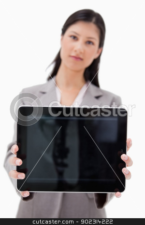 To use this stock image in your creative project, please select the size you need over to the right and click the "Add to Cart" button.
Your downloaded image will come with the Cutcaster watermark removed so don’t worry about the watermark you see on this page. Businesswoman showing tablet screen stock photo, Businesswoman showing tablet screen against a white background by Wavebreak Media