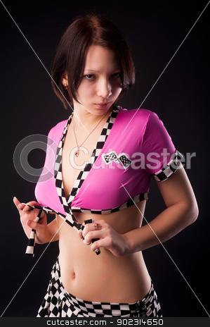 To use this stock image in your creative project, please select the size you need over to the right and click the "Add to Cart" button.
Your downloaded image will come with the Cutcaster watermark removed so don’t worry about the watermark you see on this page. Sexy girl in racer costume... stock photo, Attractive young woman in sexy racer costume isolated on black by Aikon