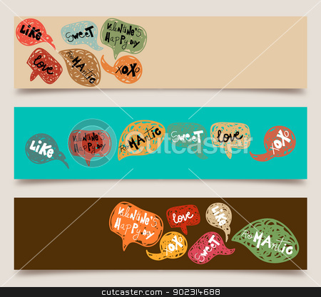 To use this stock image in your creative project, please select the size you need over to the right and click the "Add to Cart" button.
Your downloaded image will come with the Cutcaster watermark removed so don’t worry about the watermark you see on this page. Valentine speech bubble banner set stock vector clipart, Happy valentines day hand-drawn speech bubble banner set. Vector illustration layered for easy manipulation and custom coloring. by Cienpies Design