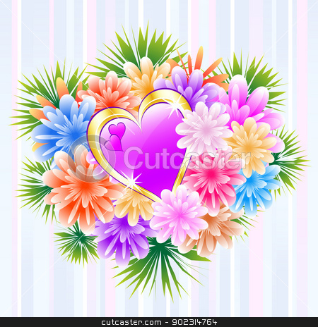 To use this stock image in your creative project, please select the size you need over to the right and click the "Add to Cart" button.
Your downloaded image will come with the Cutcaster watermark removed so don’t worry about the watermark you see on this page. Flower Bouquet with Purple Love Heart stock vector clipart, Flower bouquet and purple love heart on a striped background. Ideal mother's day, valentine's day, wedding anniversary or birthday by toots77