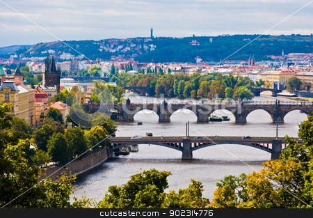 To use this stock image in your creative project, please select the size you need over to the right and click the "Add to Cart" button.
Your downloaded image will come with the Cutcaster watermark removed so don’t worry about the watermark you see on this page. Bridges of Prague stock photo, aerial view of the old bridges of Prague by Juliane Jacobs