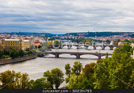 To use this stock image in your creative project, please select the size you need over to the right and click the "Add to Cart" button.
Your downloaded image will come with the Cutcaster watermark removed so don’t worry about the watermark you see on this page. Bridges of Prague stock photo, aerial view of the old bridges of Prague by Juliane Jacobs