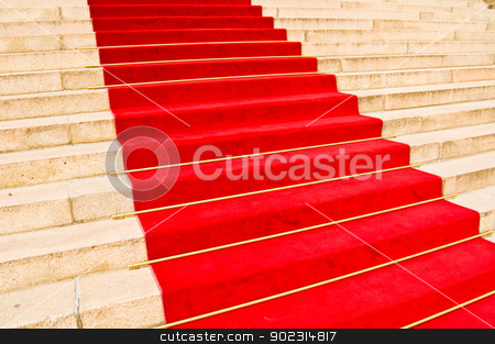 To use this stock image in your creative project, please select the size you need over to the right and click the "Add to Cart" button.
Your downloaded image will come with the Cutcaster watermark removed so don’t worry about the watermark you see on this page. Red carpet stock photo, red carpet leading up the stairs by Juliane Jacobs