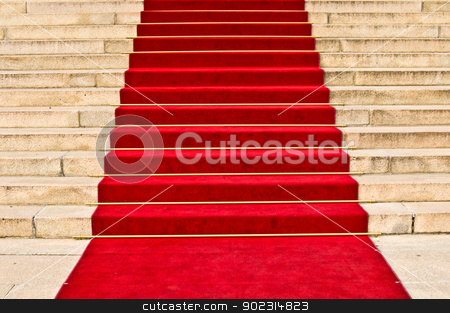 To use this stock image in your creative project, please select the size you need over to the right and click the "Add to Cart" button.
Your downloaded image will come with the Cutcaster watermark removed so don’t worry about the watermark you see on this page. Red carpet stock photo, red carpet leading up the stairs by Juliane Jacobs
