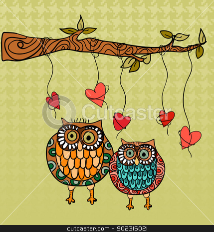 To use this stock image in your creative project, please select the size you need over to the right and click the "Add to Cart" button.
Your downloaded image will come with the Cutcaster watermark removed so don’t worry about the watermark you see on this page. Owl love wedding card background stock vector clipart, Valentine day owls couple love greeting card. Vector illustration layered for easy manipulation and custom coloring. by Cienpies Design