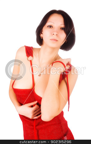 To use this stock image in your creative project, please select the size you need over to the right and click the "Add to Cart" button.
Your downloaded image will come with the Cutcaster watermark removed so don’t worry about the watermark you see on this page. Beautiful woman in red dress stock photo, Attractive young woman with elegant red dress. Isolated on white by Aikon