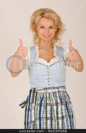 To use this stock image in your creative project, please select the size you need over to the right and click the "Add to Cart" button.
Your downloaded image will come with the Cutcaster watermark removed so don’t worry about the watermark you see on this page. Bavarian beauty in costume stock photo, Bavarian Dirndl girls, thumbs up by Roland Stollner