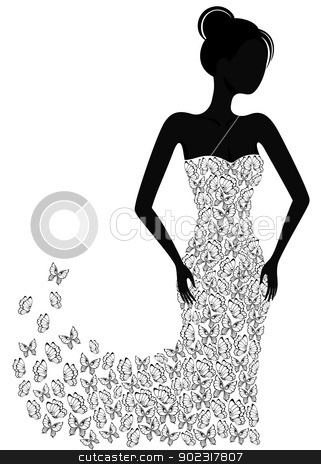 To use this stock image in your creative project, please select the size you need over to the right and click the "Add to Cart" button.
Your downloaded image will come with the Cutcaster watermark removed so don’t worry about the watermark you see on this page. Silhouette of a girl in a flying apart dress stock vector clipart, Silhouette of a girl in a butterfly dress flying apart by Allaya