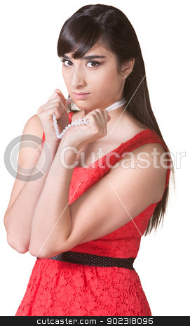 To use this stock image in your creative project, please select the size you need over to the right and click the "Add to Cart" button.
Your downloaded image will come with the Cutcaster watermark removed so don’t worry about the watermark you see on this page. Beautiful Woman Pouting stock photo, Pretty young woman pouting and grabbing necklace by Scott Griessel