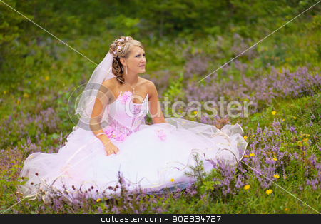 To use this stock image in your creative project, please select the size you need over to the right and click the "Add to Cart" button.
Your downloaded image will come with the Cutcaster watermark removed so don’t worry about the watermark you see on this page. Beautiful bride is sitting in the forest stock photo, A beautiful young bride is sitting alone in the woods by Alexey Romanov