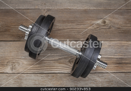 To use this stock image in your creative project, please select the size you need over to the right and click the "Add to Cart" button.
Your downloaded image will come with the Cutcaster watermark removed so don’t worry about the watermark you see on this page. cast iron dumbbell stock photo, exercise weights - iron dumbbell on a wooden deck by Marek Uliasz