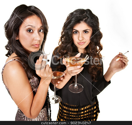 To use this stock image in your creative project, please select the size you need over to the right and click the "Add to Cart" button.
Your downloaded image will come with the Cutcaster watermark removed so don’t worry about the watermark you see on this page. Young Women with Drinks stock photo, Young Hispanic club girls with cigarettes and alcohol by Scott Griessel