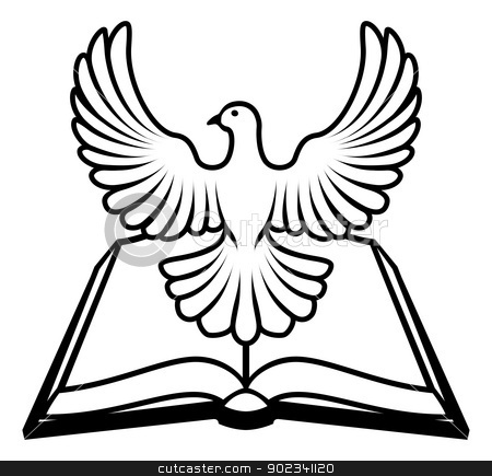 To use this stock image in your creative project, please select the size you need over to the right and click the "Add to Cart" button.
Your downloaded image will come with the Cutcaster watermark removed so don’t worry about the watermark you see on this page. Bible Holy Spirit Concept stock vector clipart, Christian Bible with the holy spirit in the form of a white dove. by Christos Georghiou