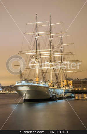 To use this stock image in your creative project, please select the size you need over to the right and click the "Add to Cart" button.
Your downloaded image will come with the Cutcaster watermark removed so don’t worry about the watermark you see on this page. Sailboat in Stockholm Sweden stock photo, Big Sailboat parking port in Stockholm Sweden at Night by Vichaya Kiatying-Angsulee