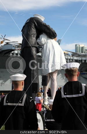 To use this stock image in your creative project, please select the size you need over to the right and click the "Add to Cart" button.
Your downloaded image will come with the Cutcaster watermark removed so don’t worry about the watermark you see on this page. San Diego WWII Kiss Statue Ceremony stock photo, San Diego, CA - FEBRUARY 16 : WWII 'Kiss' statue returns February 16, 2013 in San Diego, CA. by Henrik Lehnerer