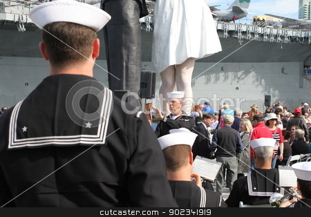 To use this stock image in your creative project, please select the size you need over to the right and click the "Add to Cart" button.
Your downloaded image will come with the Cutcaster watermark removed so don’t worry about the watermark you see on this page. San Diego WWII Kiss Statue Ceremony stock photo, San Diego, CA - FEBRUARY 16 : WWII 'Kiss' statue returns February 16, 2013 in San Diego, CA. by Henrik Lehnerer