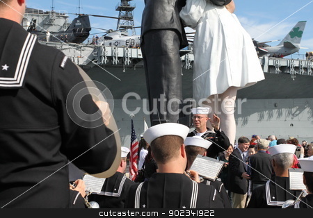 To use this stock image in your creative project, please select the size you need over to the right and click the "Add to Cart" button.
Your downloaded image will come with the Cutcaster watermark removed so don’t worry about the watermark you see on this page. San Diego WWII Kiss Statue Ceremony stock photo, San Diego, CA - FEBRUARY 16 : WWII 'Kiss' statue returns February 16, 2013 in San Diego, CA. by Henrik Lehnerer
