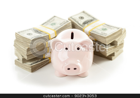 To use this stock image in your creative project, please select the size you need over to the right and click the "Add to Cart" button.
Your downloaded image will come with the Cutcaster watermark removed so don’t worry about the watermark you see on this page. Pink Piggy Bank with Stacks of Money stock photo, Pink Piggy Bank with Stacks of Hundreds of Dollars Isolated on a White Background. by Andy Dean