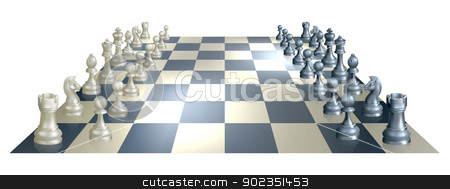 To use this stock image in your creative project, please select the size you need over to the right and click the "Add to Cart" button.
Your downloaded image will come with the Cutcaster watermark removed so don’t worry about the watermark you see on this page. Chess board and pieces stock vector clipart, An illustration of a chess board and pieces in perspective at the opening of a chess game by Christos Georghiou