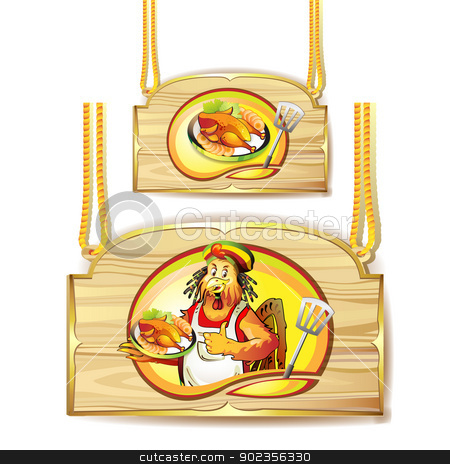 To use this stock image in your creative project, please select the size you need over to the right and click the "Add to Cart" button.
Your downloaded image will come with the Cutcaster watermark removed so don’t worry about the watermark you see on this page. Cartoon cook coconut stock vector clipart, Cartoon cook coconut and smoked chicken over wood banner by Merlinul