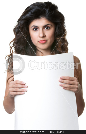 To use this stock image in your creative project, please select the size you need over to the right and click the "Add to Cart" button.
Your downloaded image will come with the Cutcaster watermark removed so don’t worry about the watermark you see on this page. Young Lady Holding Sign stock photo, Cute Hispanic female holding blank sign over white background by Scott Griessel