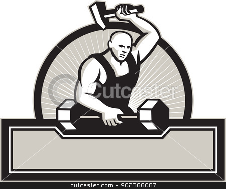 To use this stock image in your creative project, please select the size you need over to the right and click the "Add to Cart" button.
Your downloaded image will come with the Cutcaster watermark removed so don’t worry about the watermark you see on this page. Blacksmith With Hammer Striking Barbell stock vector clipart, Illustration of a blacksmith with hammer forging striking a barbell set inside circle on isolated white background.
by patrimonio