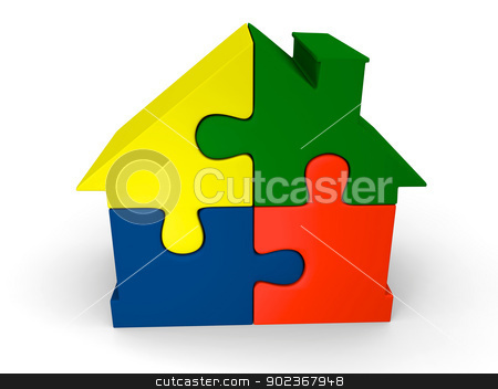 To use this stock image in your creative project, please select the size you need over to the right and click the "Add to Cart" button.
Your downloaded image will come with the Cutcaster watermark removed so don’t worry about the watermark you see on this page. Puzzle house stock photo, House symbol made of four colorful puzzle pieces by Harvepino