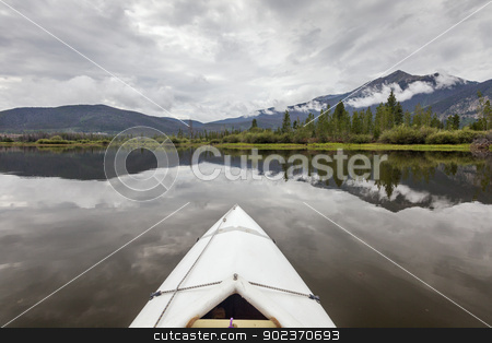 To use this stock image in your creative project, please select the size you need over to the right and click the "Add to Cart" button.
Your downloaded image will come with the Cutcaster watermark removed so don’t worry about the watermark you see on this page. kayak on Lake Dillon stock photo, bow of a white kayak on Lake Dillon in Colorado Rocky Mountains, cloudy sky with water reflections by Marek Uliasz