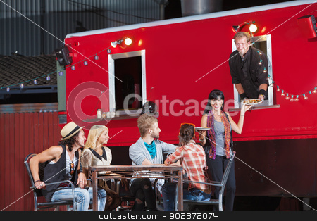 To use this stock image in your creative project, please select the size you need over to the right and click the "Add to Cart" button.
Your downloaded image will come with the Cutcaster watermark removed so don’t worry about the watermark you see on this page. Cheerful People Eating at a Canteen stock photo, Cheerful group of customers with pizza orders from canteen by Scott Griessel